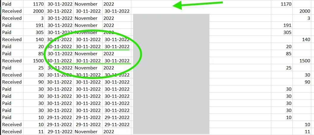 Two main problems — Date has leading spaces and lack of particulars in deatials column